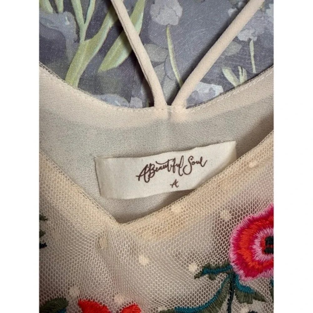 A Beautiful Soul Embroidered Floral Mesh Cami Top Dot Strappy Siza A - Picture 6 of 6